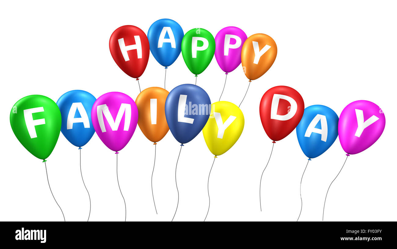 Happy Family day sign et lettres sur ballons colorés 3d illustration isolé sur fond blanc. Banque D'Images