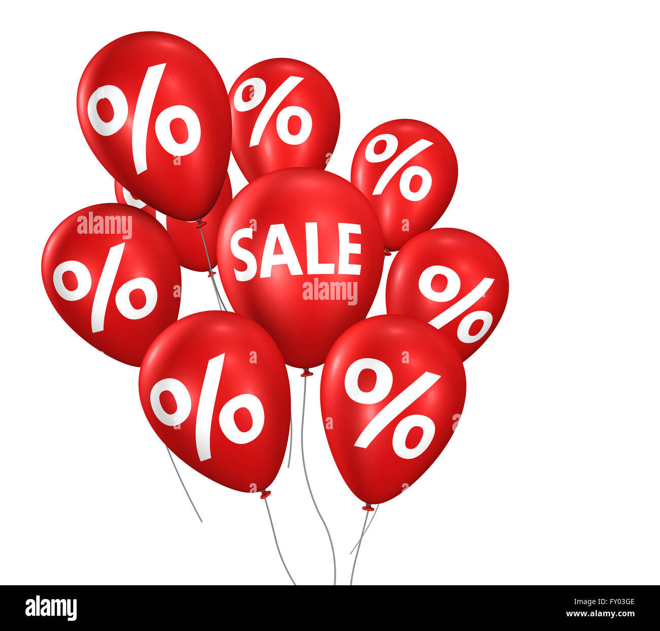 Faites votre achat et vente promo avec signe et symbole de pourcentage sur les ballons flottant rouge 3D illustration isolé sur blanc. Banque D'Images