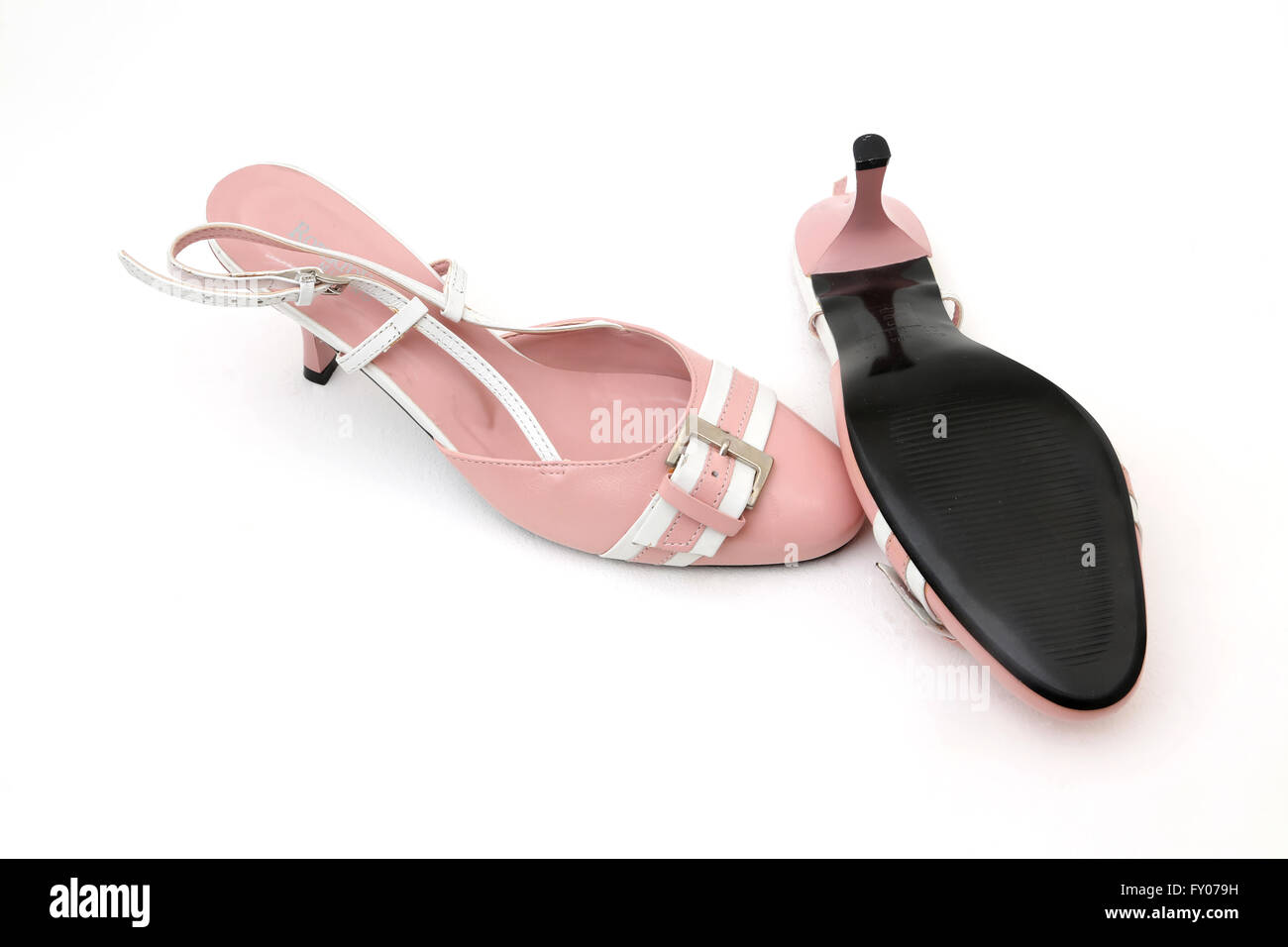 En cuir italien Roberto Venutt Chaton rose et blanc Chaussures de talon avec boucle Banque D'Images