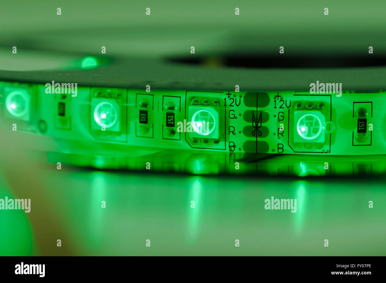 Bande lumineuse LED RVB vert close up Banque D'Images