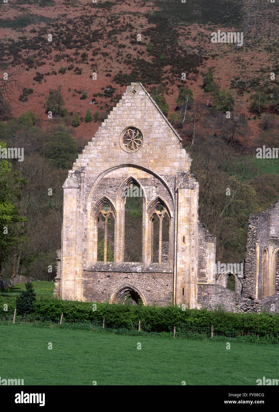 Église de l'abbaye Valle Crucis fenêtre ouest avant l'ouest près de Llangollen Denbighshire North East Wales UK Banque D'Images