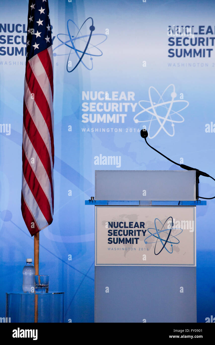 2016 Sommet sur la sécurité nucléaire le président's lutrin - Washington, DC USA Banque D'Images