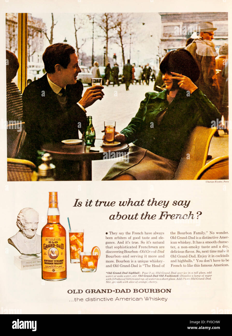 1960 Publicité Publicité Ancienne Grand-Dad Bourbon Whiskey américain. Banque D'Images