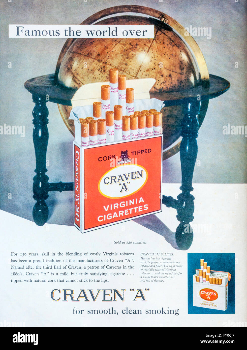 1960 Publicité Publicité magazine Craven 'A' Virginia cigarettes. Banque D'Images