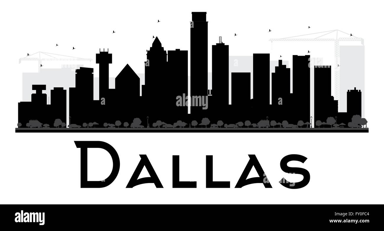 Dallas City skyline silhouette noir et blanc. Vector illustration. Concept simple pour le tourisme, la bannière de présentation Illustration de Vecteur