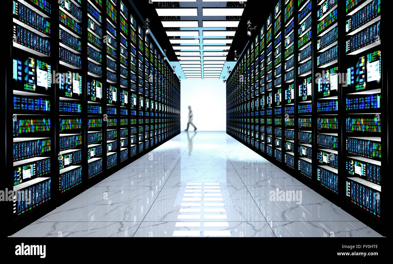 Dans terminal monitor server avec des racks de serveurs dans l'intérieur du datacenter Banque D'Images