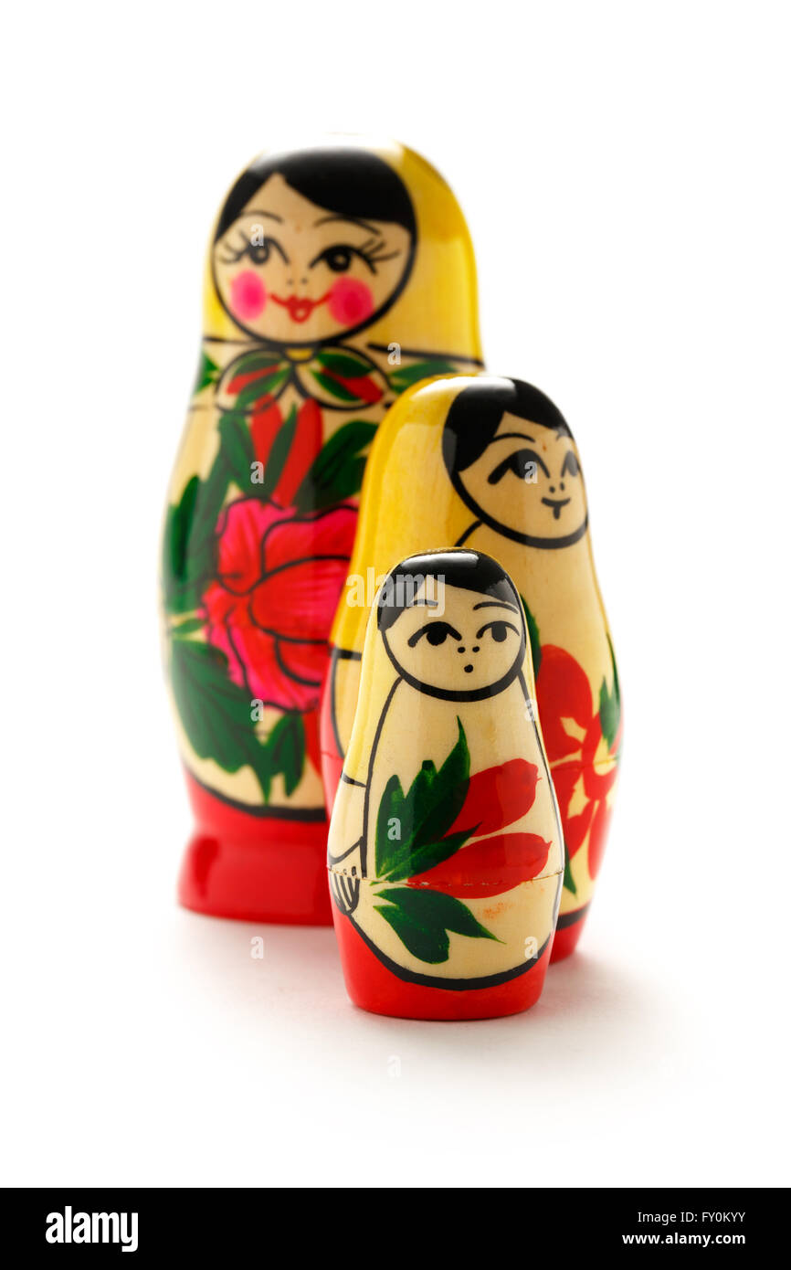 Matreshka poupées russes sur le fond blanc Banque D'Images