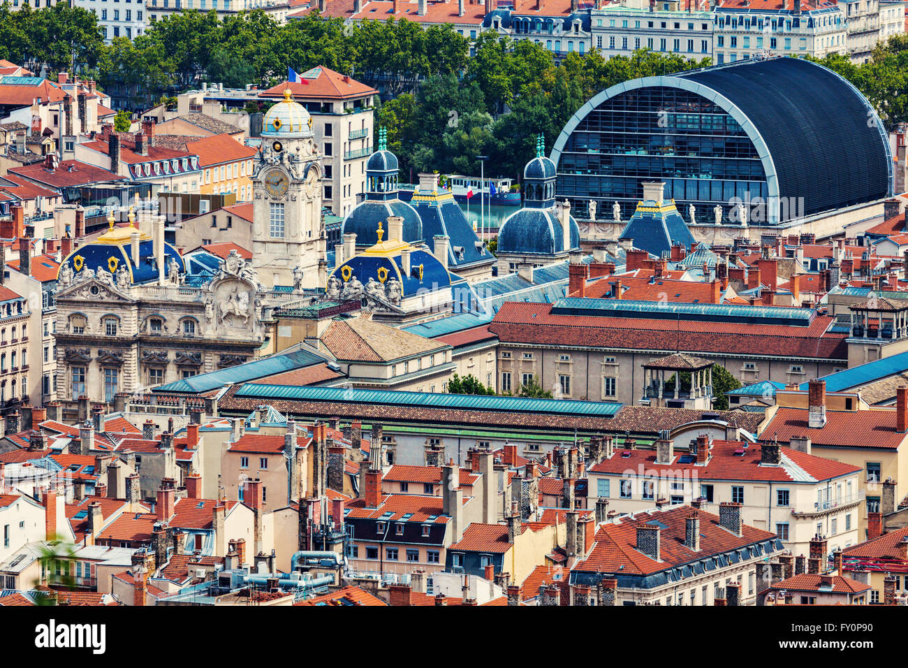 Panorama de l'antenne de Lyon avec l'hôtel de ville. Lyon, Rhône-Alpes, France. Banque D'Images