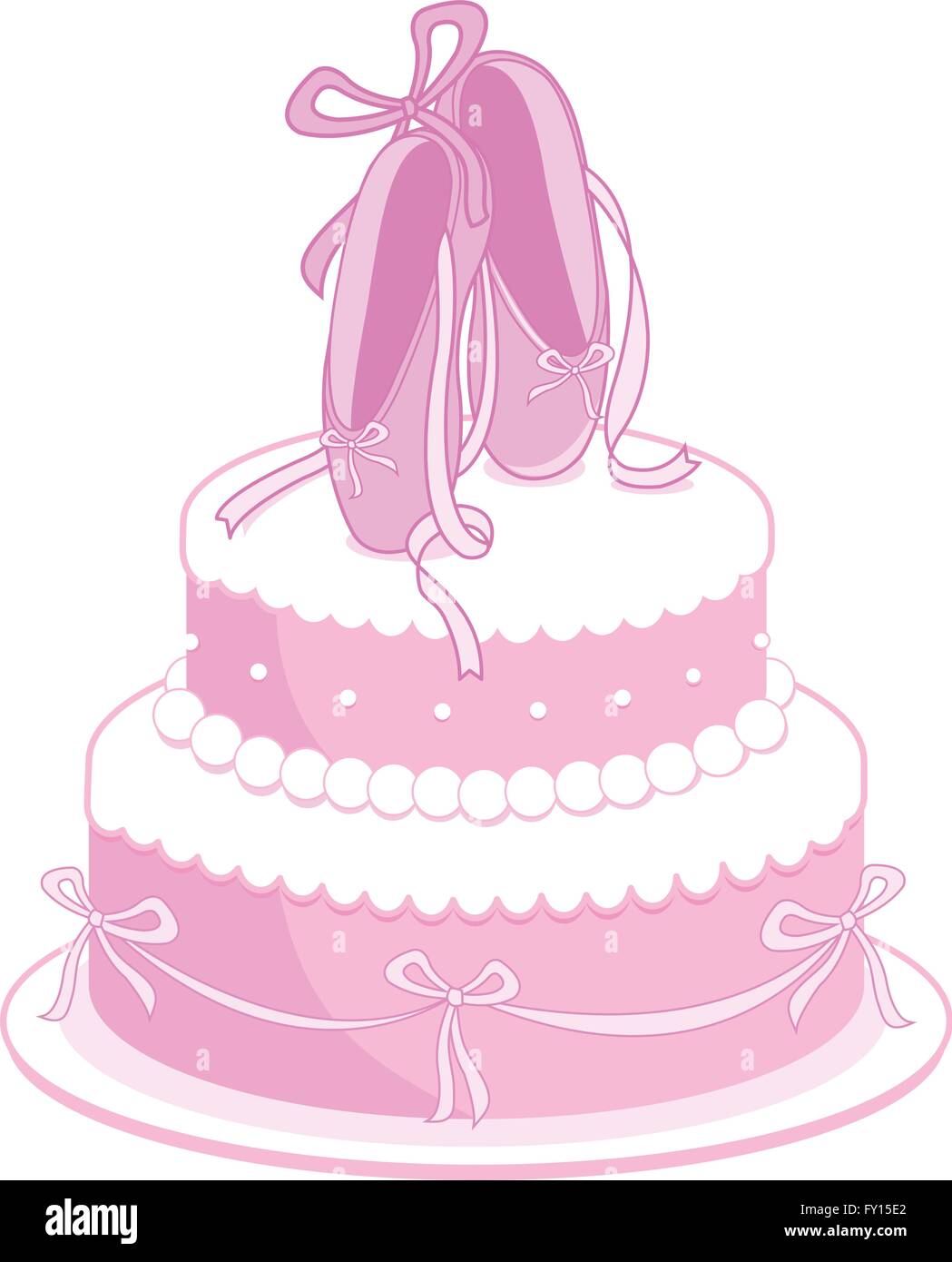 Gâteau d'anniversaire avec des chaussures de ballet roses. Gâteau ballerine mignon pour la fête d'anniversaire des filles. Illustration vectorielle Illustration de Vecteur