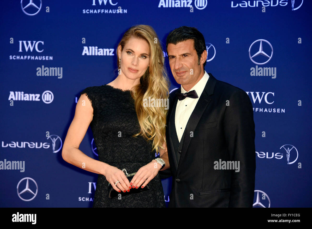 Berlin, Allemagne. 18 avr, 2016. Luis Figo et épouse Helen Svedin participant à la 17e Laureus World Sports Awards 2016 au Palais des Congrès de Berlin le 18 avril 2016 à Berlin, Allemagne. © dpa/Alamy Live News Banque D'Images