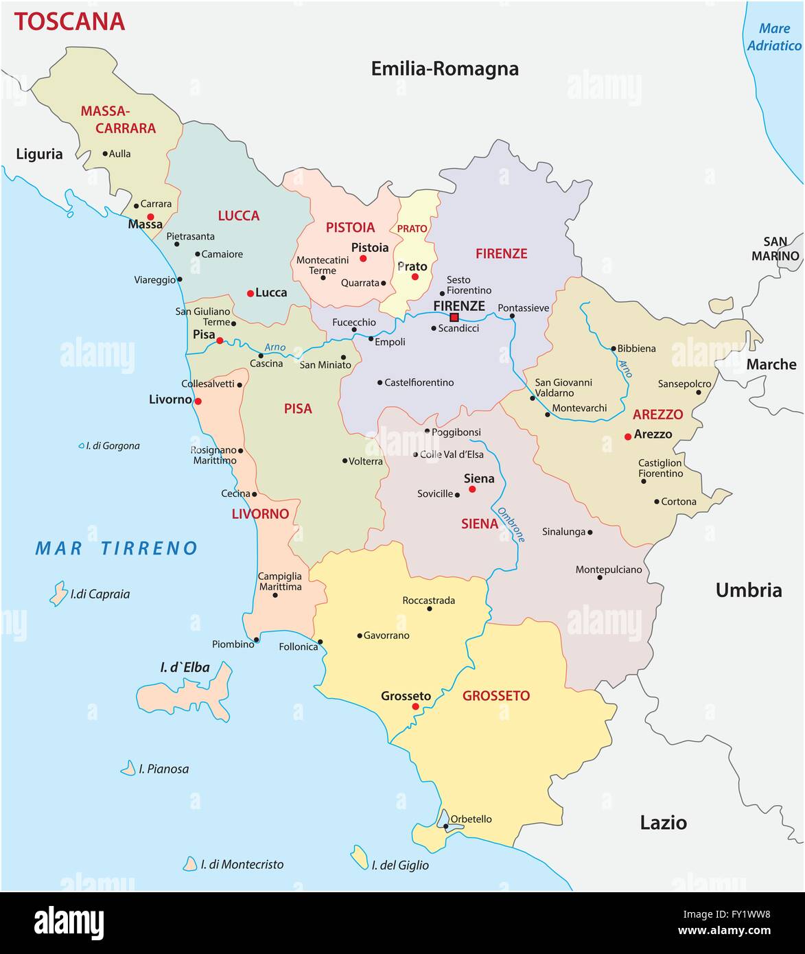 Carte administrative de la Toscane Illustration de Vecteur