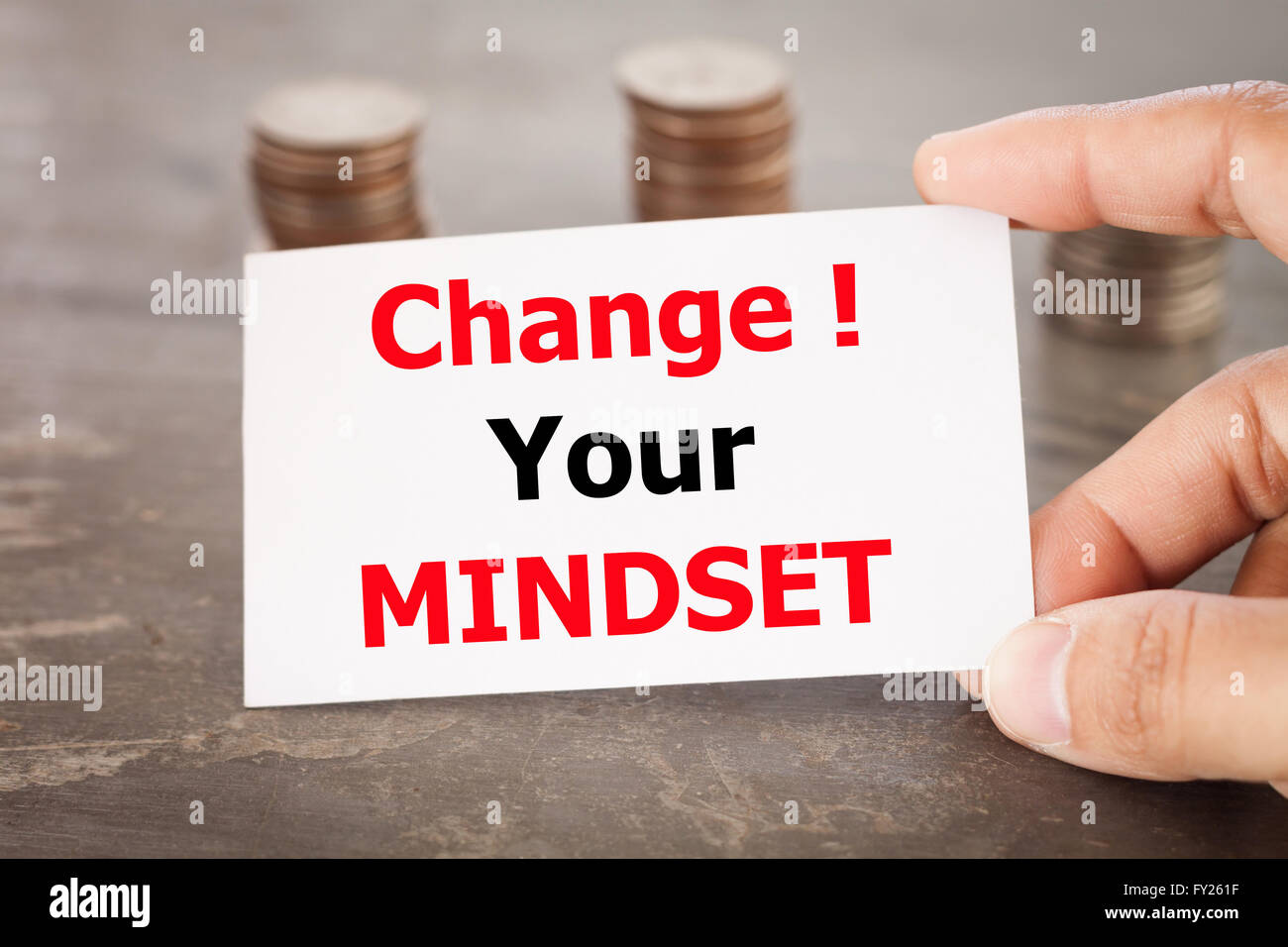Changer Votre Mentalite Citation Inspirante Sur Carte Nom De Pieces Photo Stock Alamy