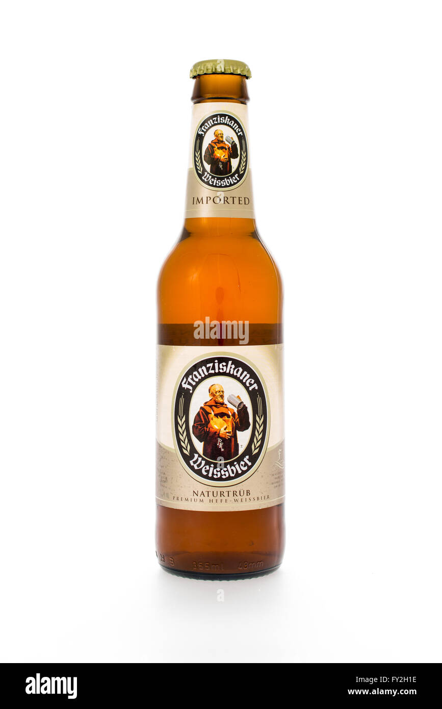 Winneconne, WI - 3 Février 2015 : Fraziskaner la bière est brassée en Allemagne et administré par la société Anheuser-Busch InBev. Banque D'Images
