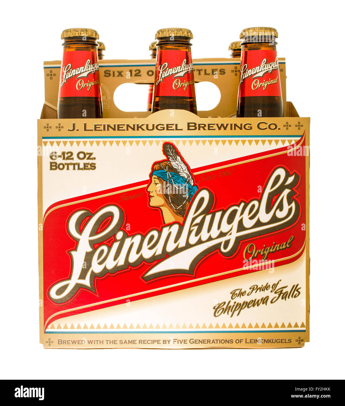 Winneconne, WI - 21 Nov 2015 : un six-pack de bière d'origine Leinenkugel. Banque D'Images