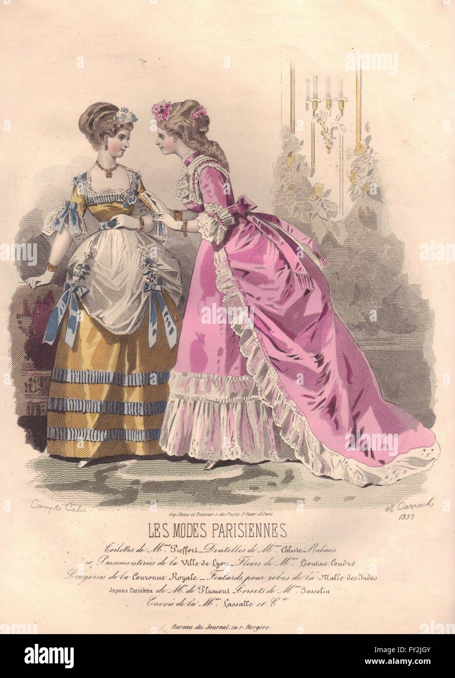 FASHION : Elegant Parisian mesdames.. Rose jaune, ancien 1869 Banque D'Images FASHION : Elegant Parisian mesdames.. Rose jaune, ancien 1869 Banque D'Images