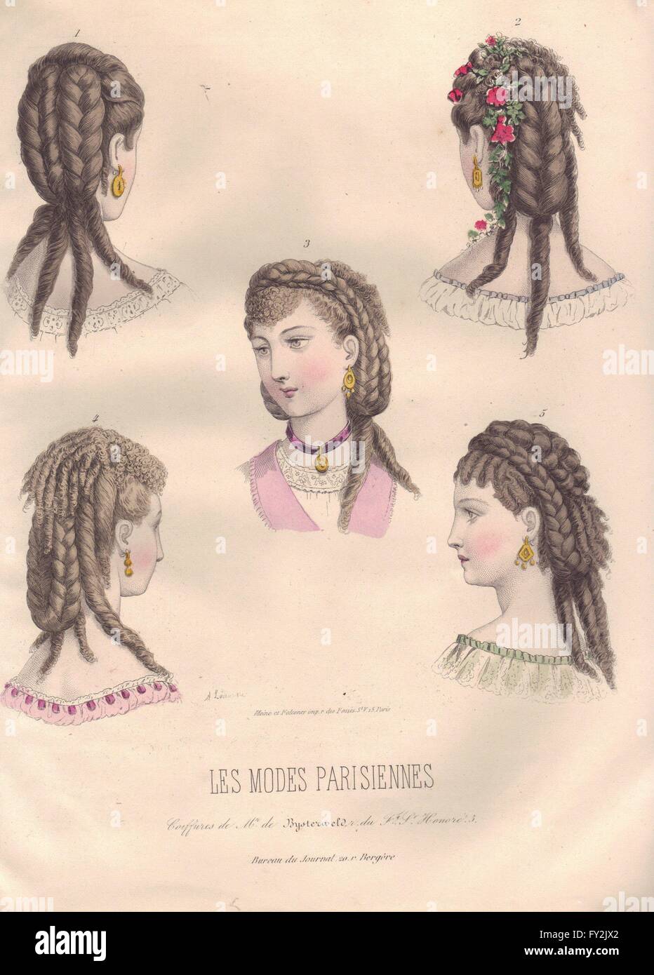 FASHION : chers parisiens, arrangements cheveux ancien 1869 Banque D'Images