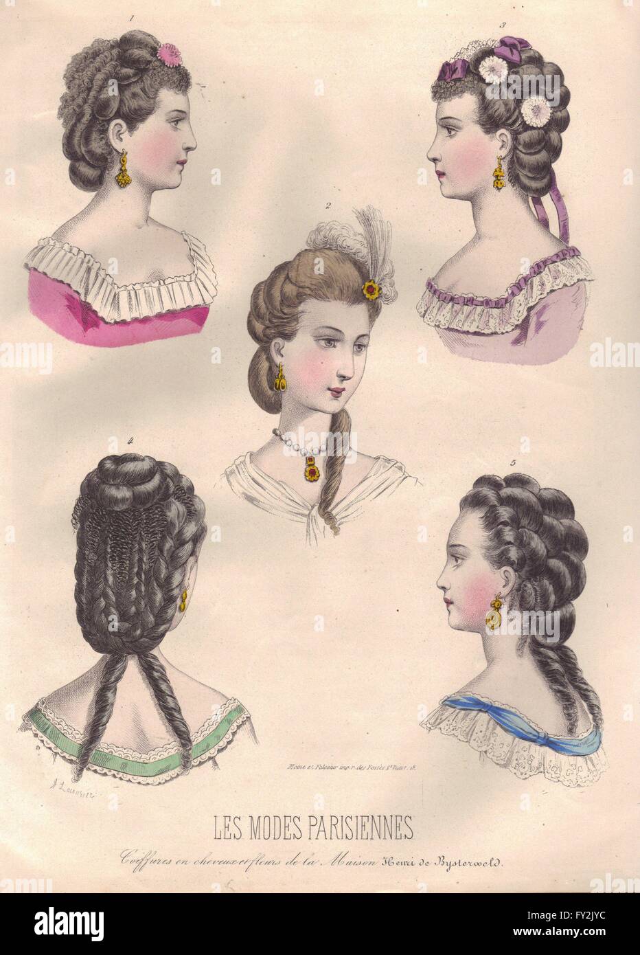 FASHION : chers parisiens, arrangements cheveux ancien 1869 Banque D'Images