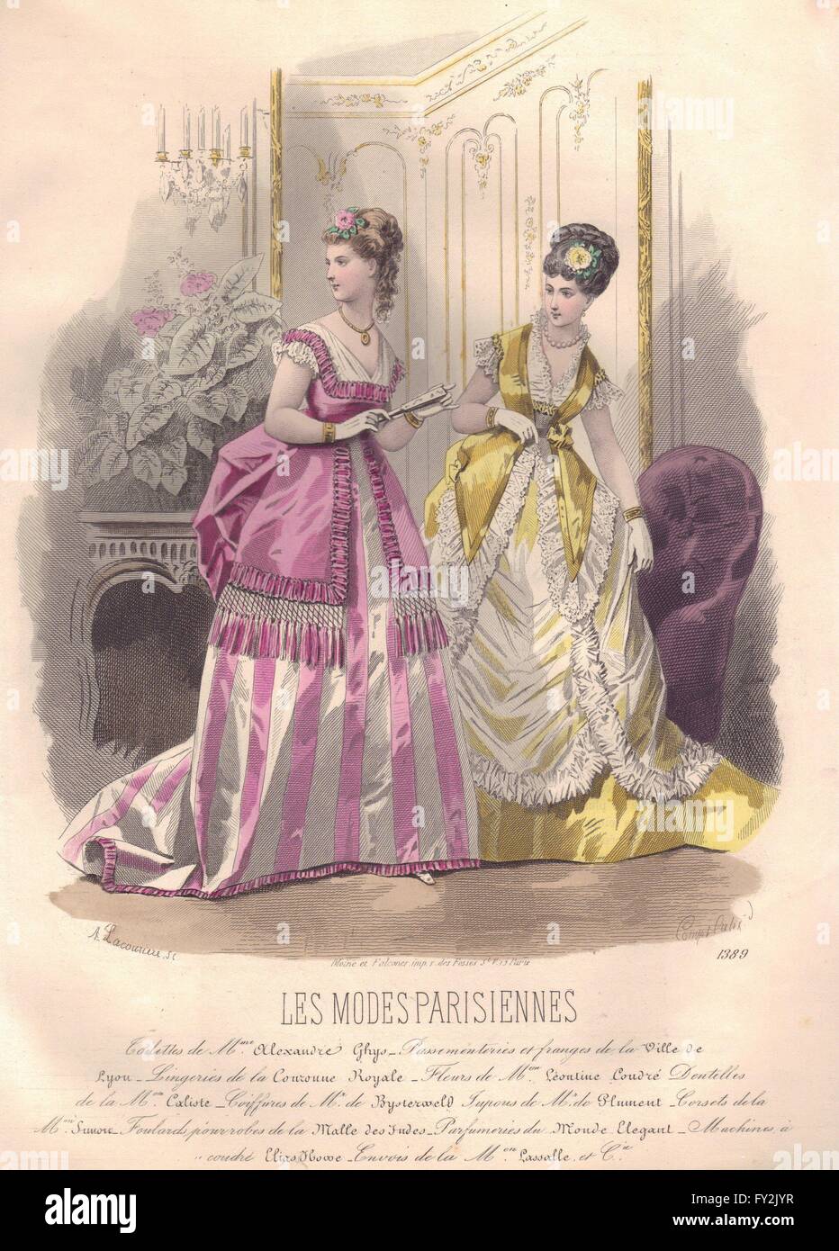 FASHION : Elegant Parisian mesdames.. Rose jaune, ancien 1869 Banque D'Images FASHION : Elegant Parisian mesdames.. Rose jaune, ancien 1869 Banque D'Images