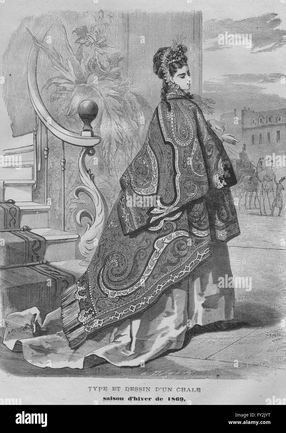 FASHION : élégante dame parisienne. Robe, ancien 1869 Banque D'Images