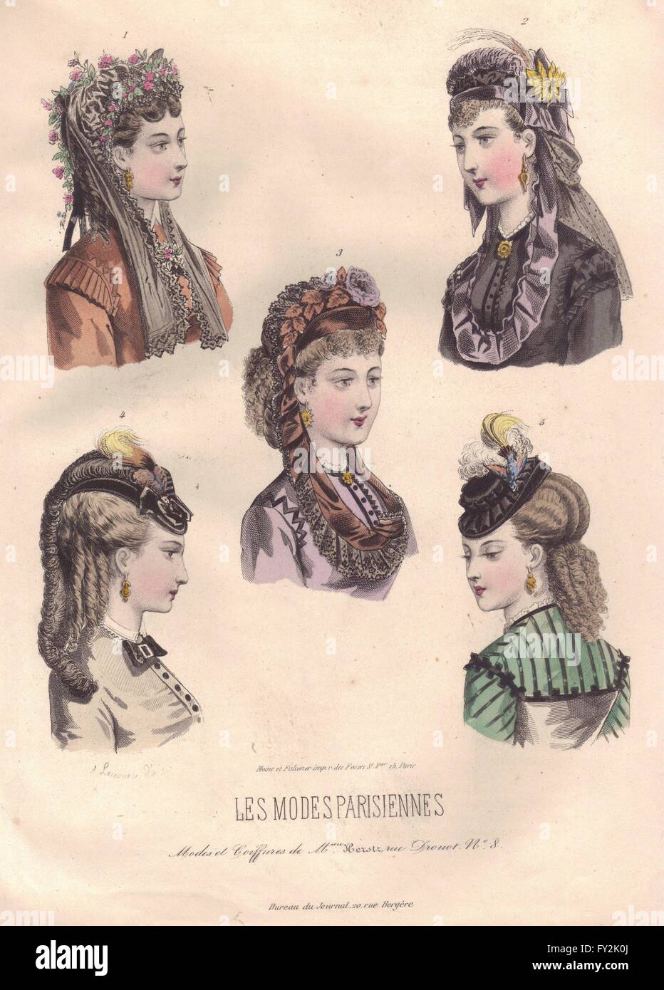 FASHION : chers parisiens, arrangements cheveux ancien 1869 Banque D'Images FASHION : chers parisiens, arrangements cheveux ancien 1869 Banque D'Images