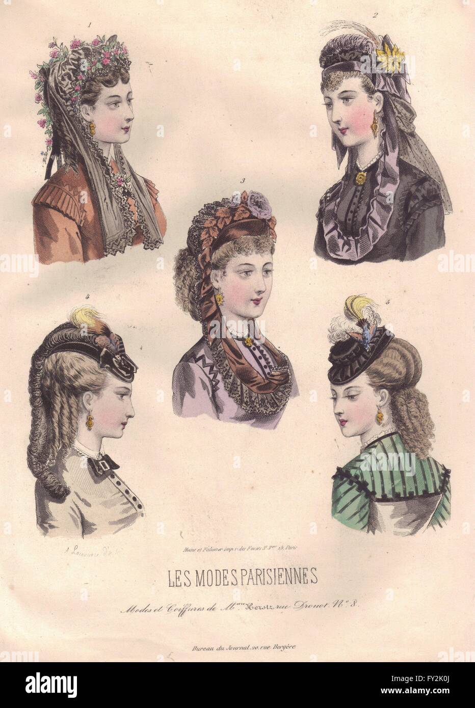 FASHION : chers parisiens, arrangements cheveux ancien 1869 Banque D'Images