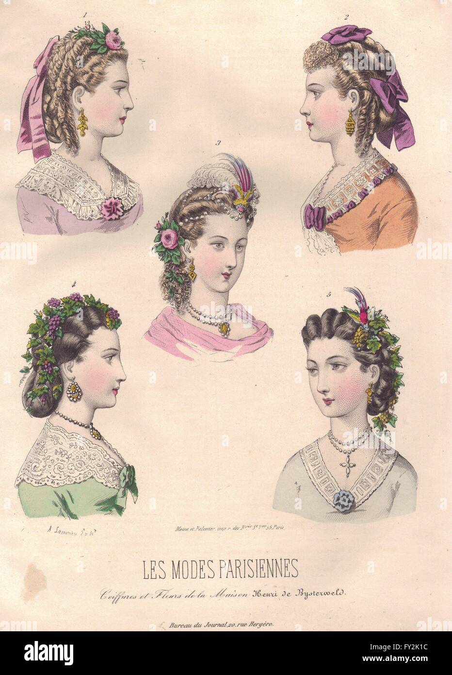 FASHION : chers parisiens, arrangements cheveux ancien 1869 Banque D'Images FASHION : chers parisiens, arrangements cheveux ancien 1869 Banque D'Images