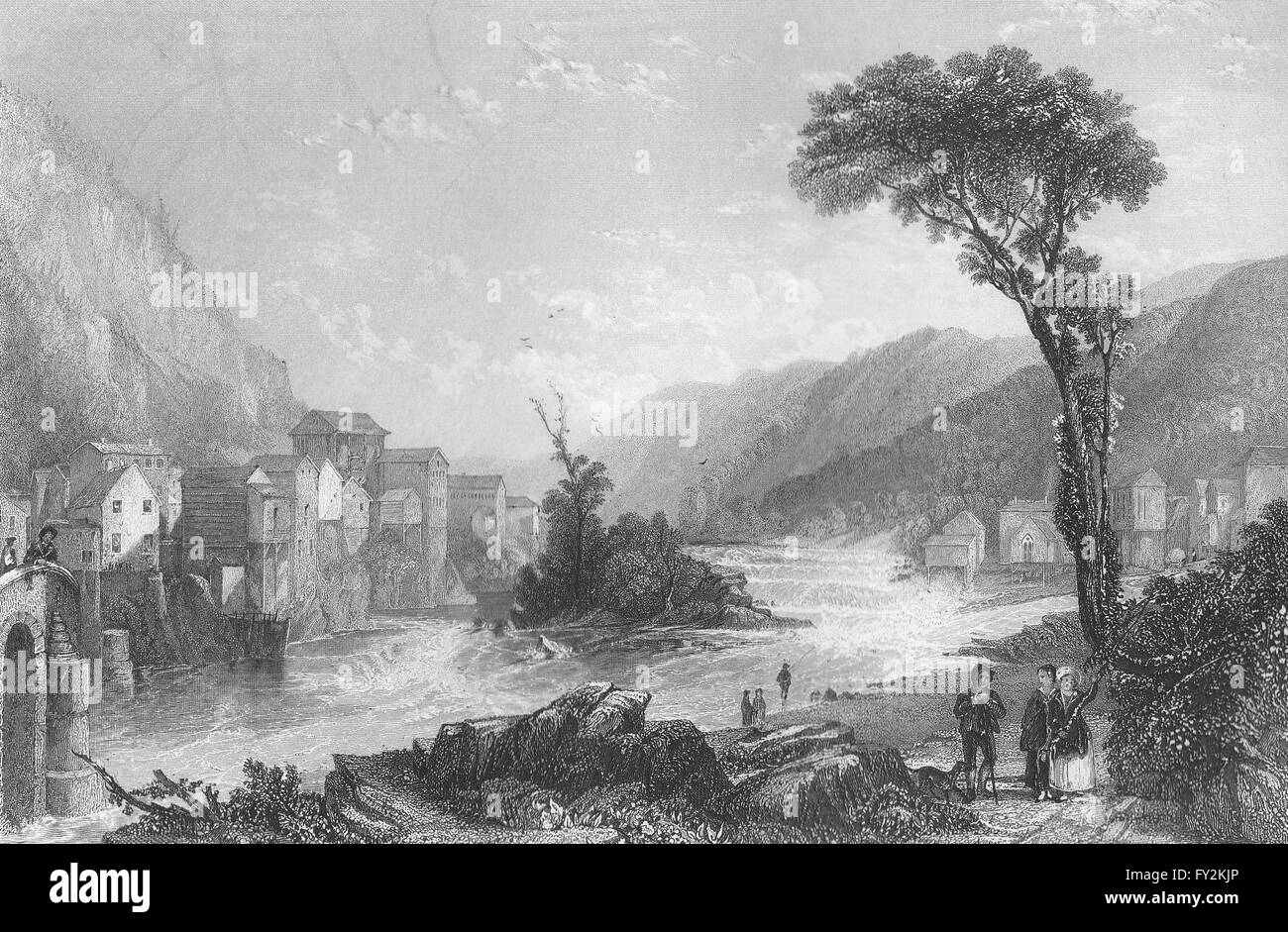 Peu de chutes (sur le Mohawk), New York. WH BARTLETT, antique print 1840 Banque D'Images