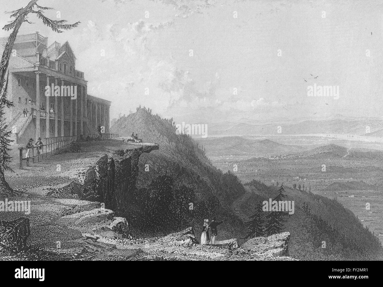 Vue depuis la maison de montagne, Catskill, New York. WH BARTLETT, old print 1840 Banque D'Images