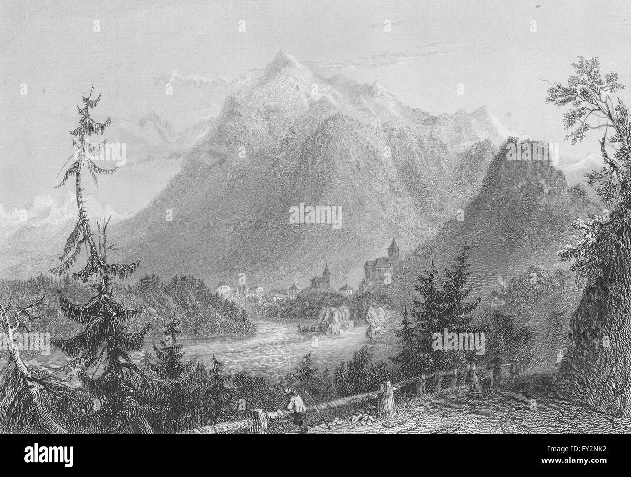 Suisse : Entrée de Simmenthal (Canton de Berne). BARTLETT, 1836 Banque D'Images