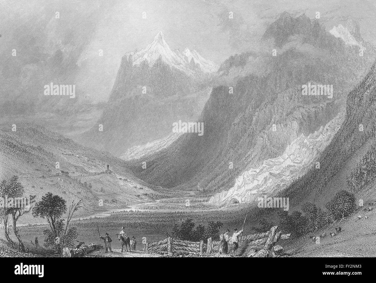 Suisse : la vallée de Grindelwald, Canton de Berne. BARTLETT, 1836 Banque D'Images