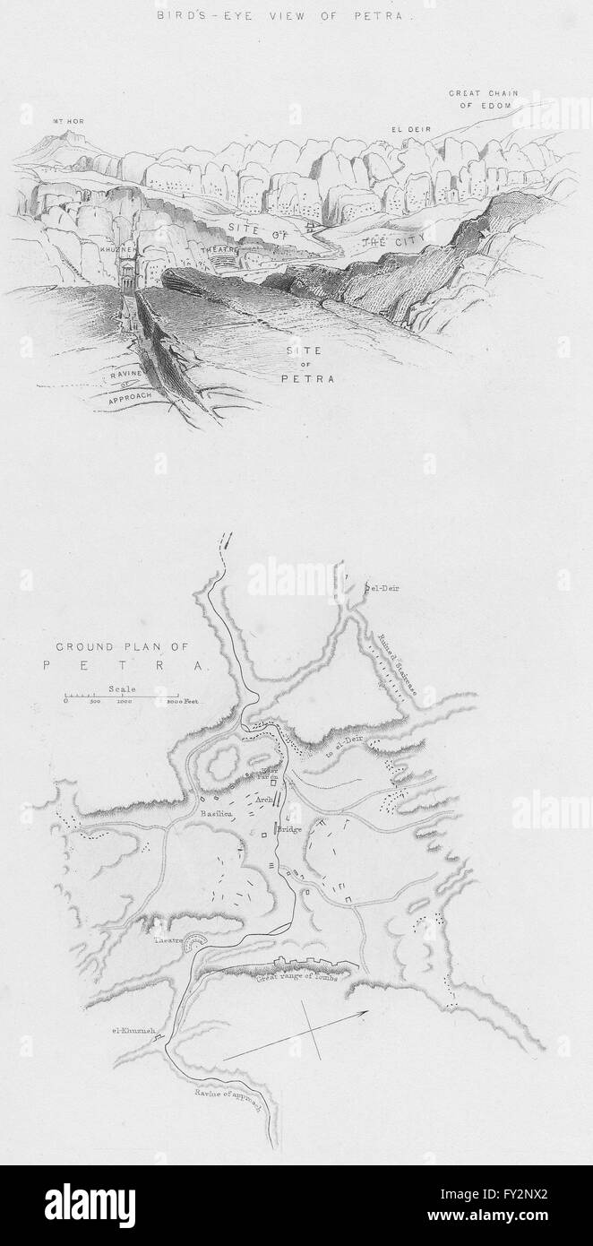 Jordanie : Petra ; plan d-Bartlett, antique print 1847 Banque D'Images