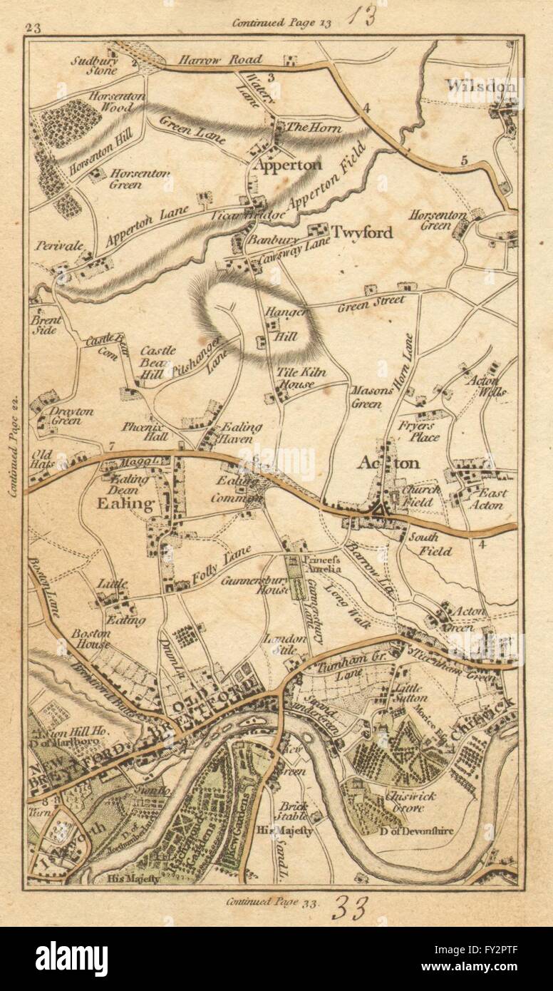 EALING : Brentford, Chiswick, Acton, Kew, Willesden, Wembley, Brent, 1786 map Banque D'Images