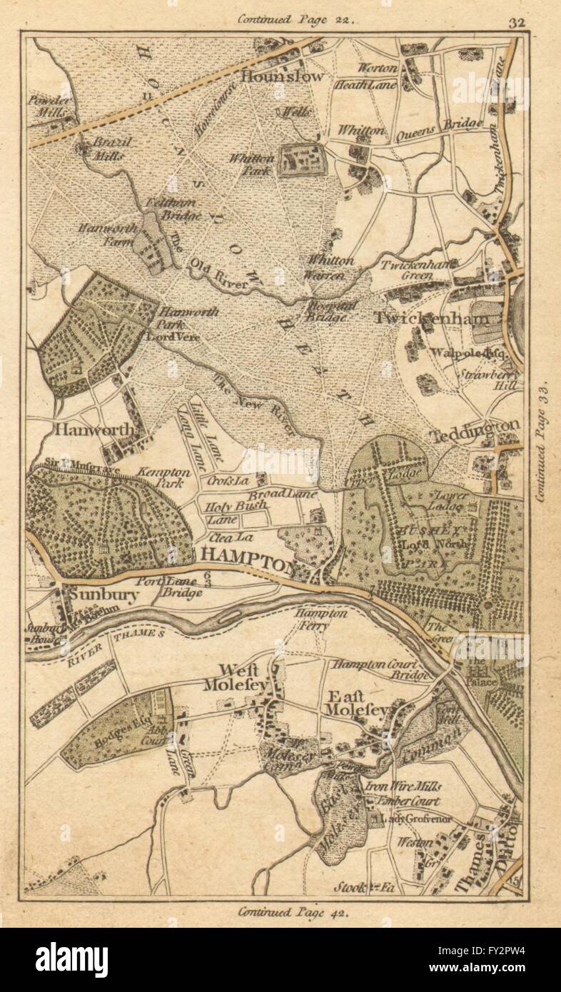 HOUNSLOW:,Teddington Twickenham,Hanworth,Hampton,Molesey,Thames Ditton, 1786 map Banque D'Images