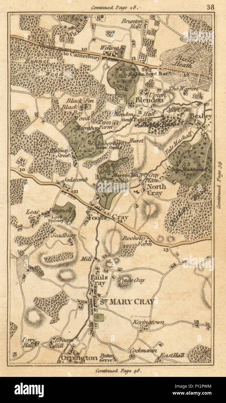 ORPINGTON:North/Paie/St Mary/St Paul's Cray,,Chislehurst Bexley/Heath, 1786 map Banque D'Images