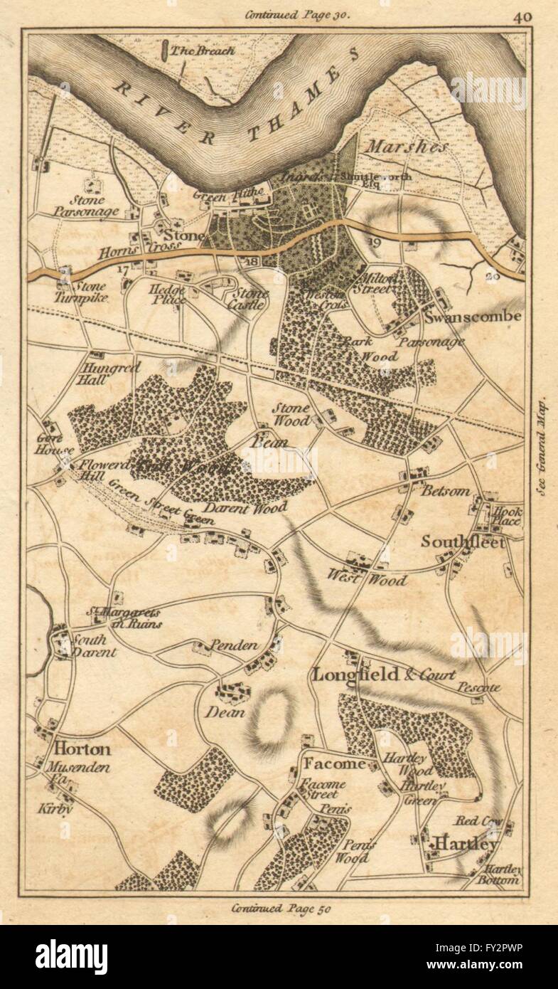 :SWANSCOMBE Southfleet,Horton Kirkby,Darenth,Ebbsfleet,Hartley, 1786 Ancien site Banque D'Images