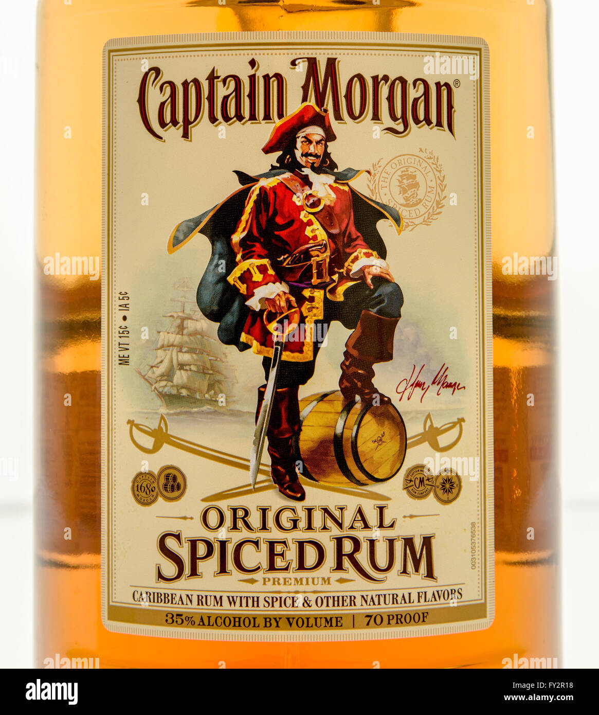 Winneconne, WI - 10 mars 2016 : un gros plan du Capitaine Morgan Spiced Rum Banque D'Images