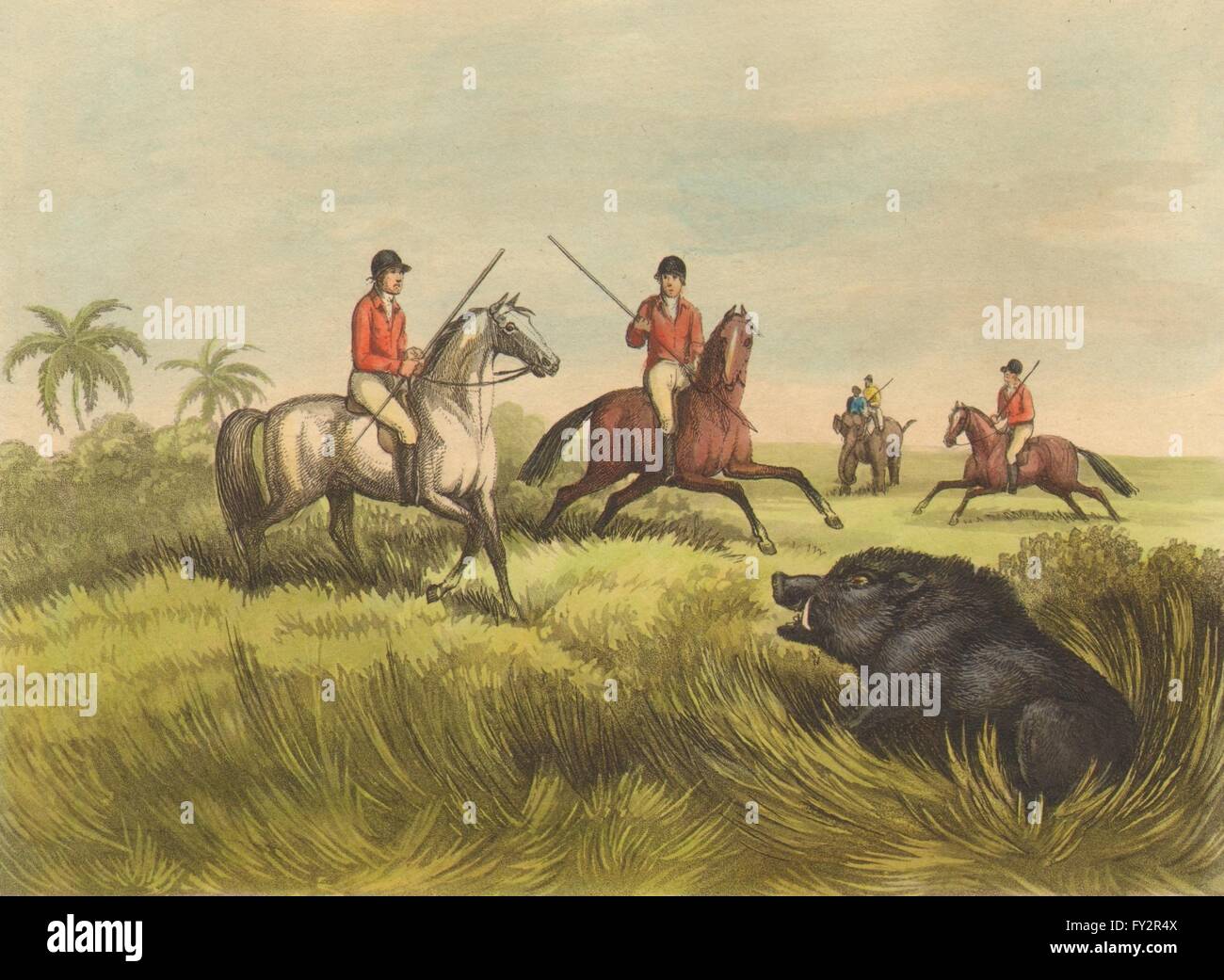 Inde : Hog- la chasse sur les chevaux - un sanglier en échec (Field Sports- Orme) , Print 1814 Banque D'Images