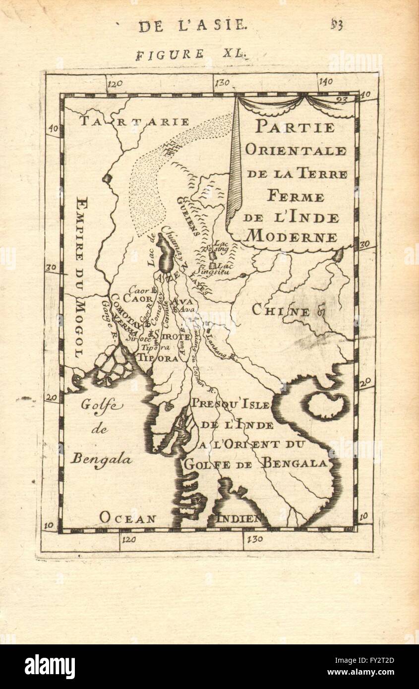 Indochine/BENGALE FLEUVES : le Siam Birmanie Vietnam.Lac mythique. Chiamay, 1683 map Banque D'Images