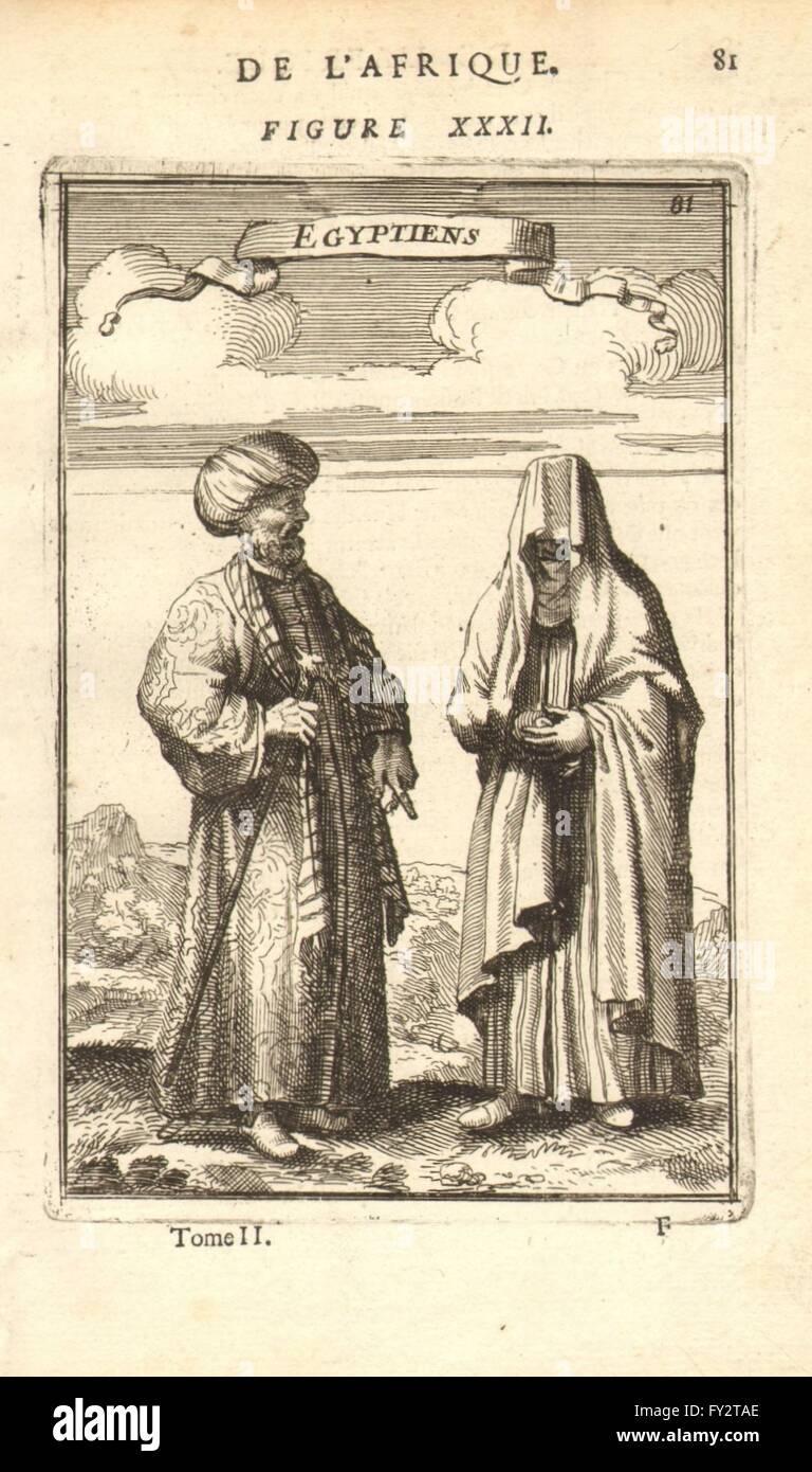 Egypte : COSTUME homme & femme égyptienne en 17C robe. "Egyptiens". MALLET, 1683 Banque D'Images