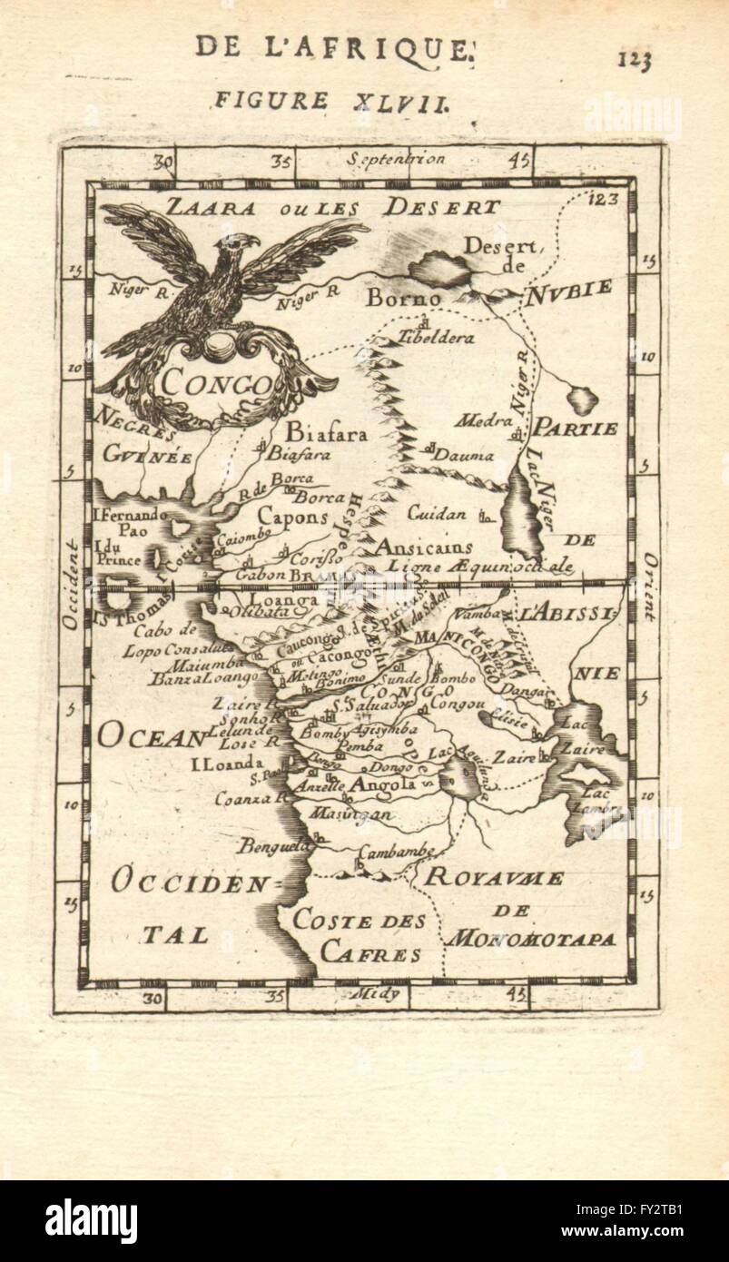 L'OUEST DE L'AFRIQUE CENTRALE Angola Cameroun Gabon Congo : Sao Tomé. MALLET, 1683 map Banque D'Images