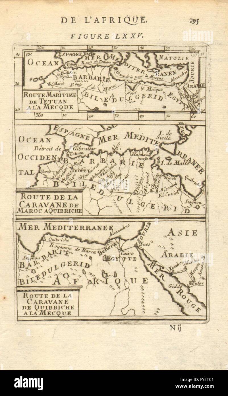 HAJJ routes caravanières : Marrakech & Tetuan-Mecca ‎ (مكة) & Medina.MALLET, 1683 map Banque D'Images