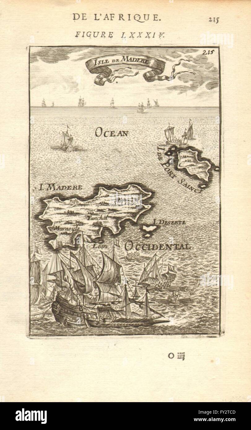 Madère / PORTO SANTO : 'Isle de Madere funchal Portugal.des.iles.MALLET, 1683 map Banque D'Images
