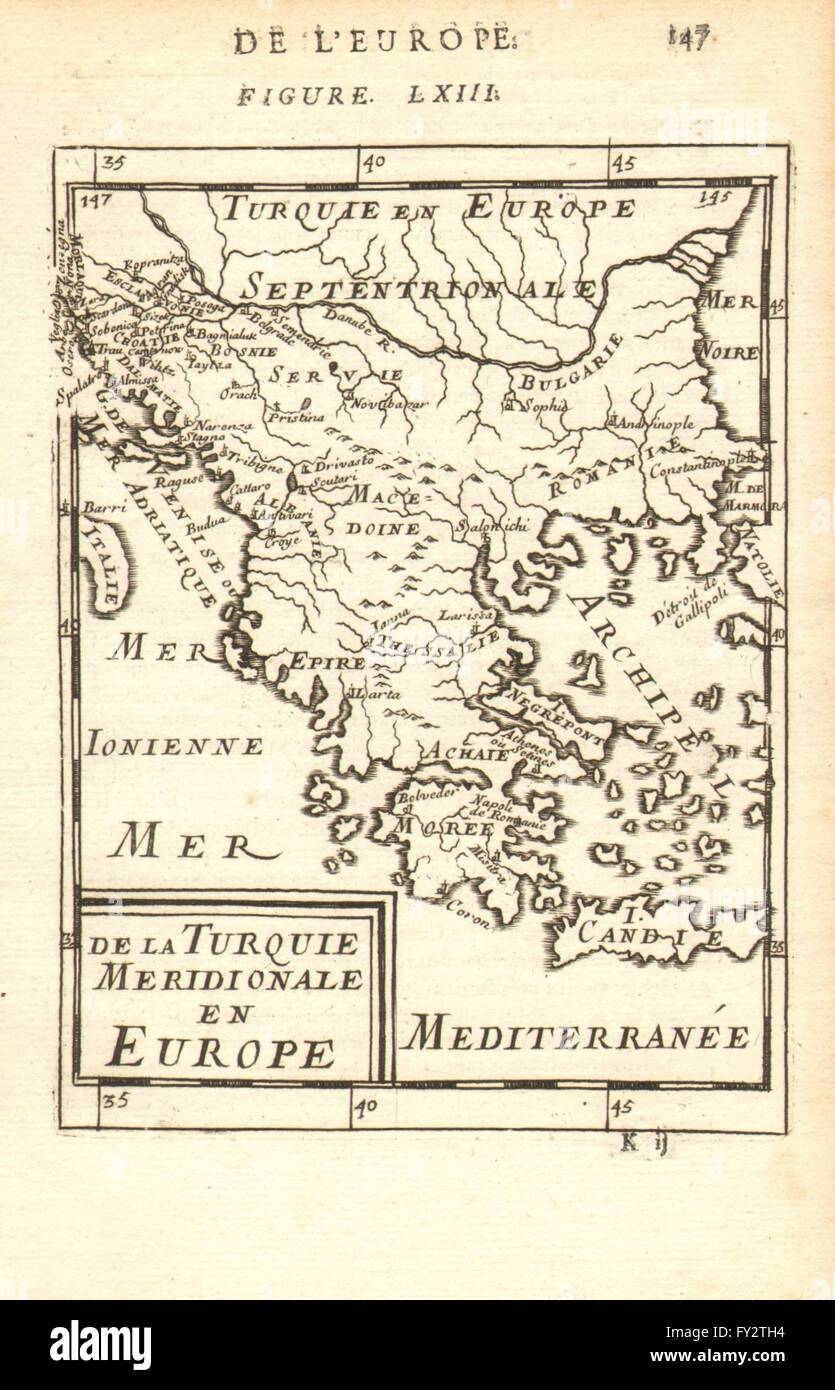 Grèce & BALKANS : Albanie Bulgarie Serbie Croatie Bosnie. MALLET, 1683 Ancien site Banque D'Images