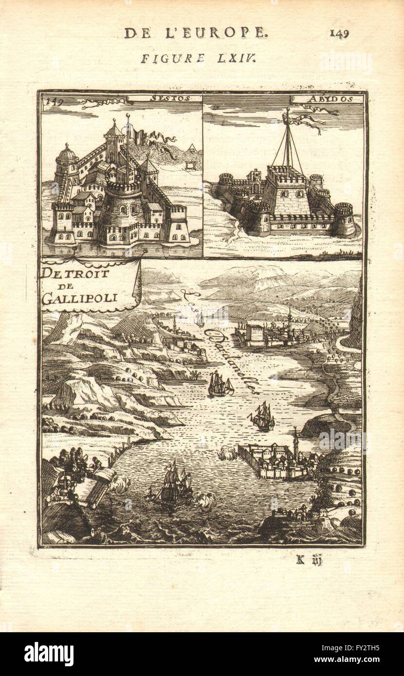 DARDANELLES : Sestos ; Abydos ; Detroit Gallipoli (détroit de Gallipoli) . MALLET, 1683 Banque D'Images