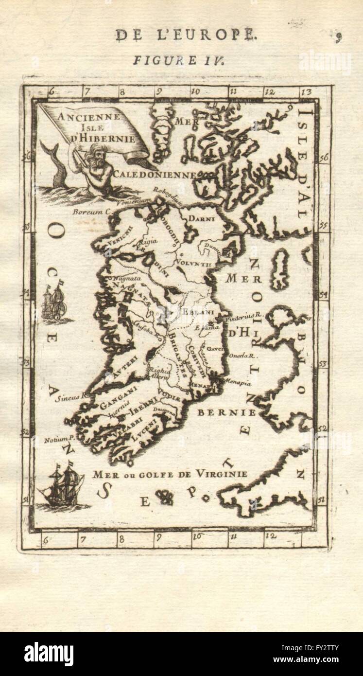 La vieille Irlande:montre tribus celtes.'ancienne Isle d'Hibernie'.MALLET,  1683 map Photo Stock - Alamy