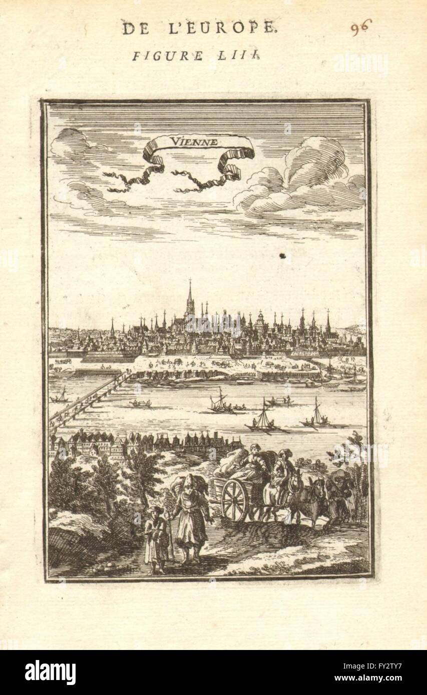Vienne Vienne : vue de la ville. Les chiffres. Les bateaux. 'Vienne'. MALLET, 1683 Banque D'Images
