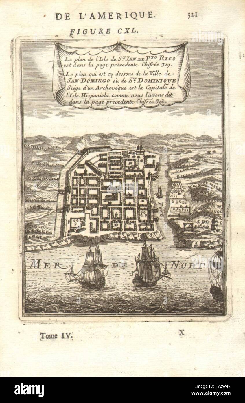 SANTO DOMINGO : belle vue sur la ville/carte. République dominicaine. Hispaniola. MALLET 1683 Banque D'Images