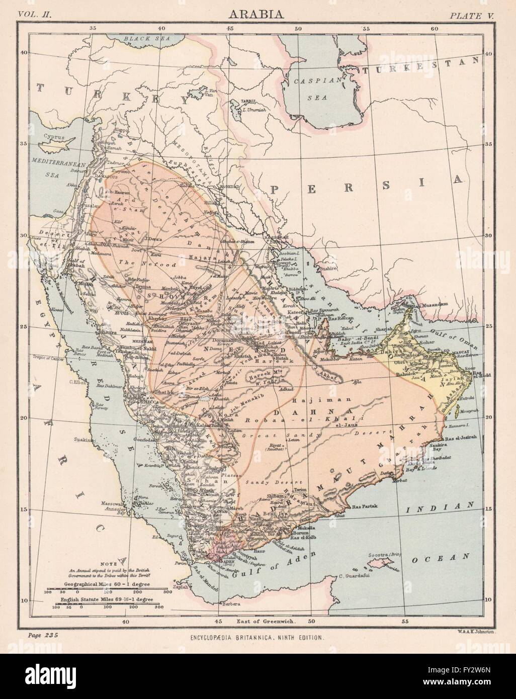 Saoudite : Arabie saoudite Oman Aden Yémen ÉMIRATS ARABES UNIS La Mecque Medina, 1898 carte antique Banque D'Images