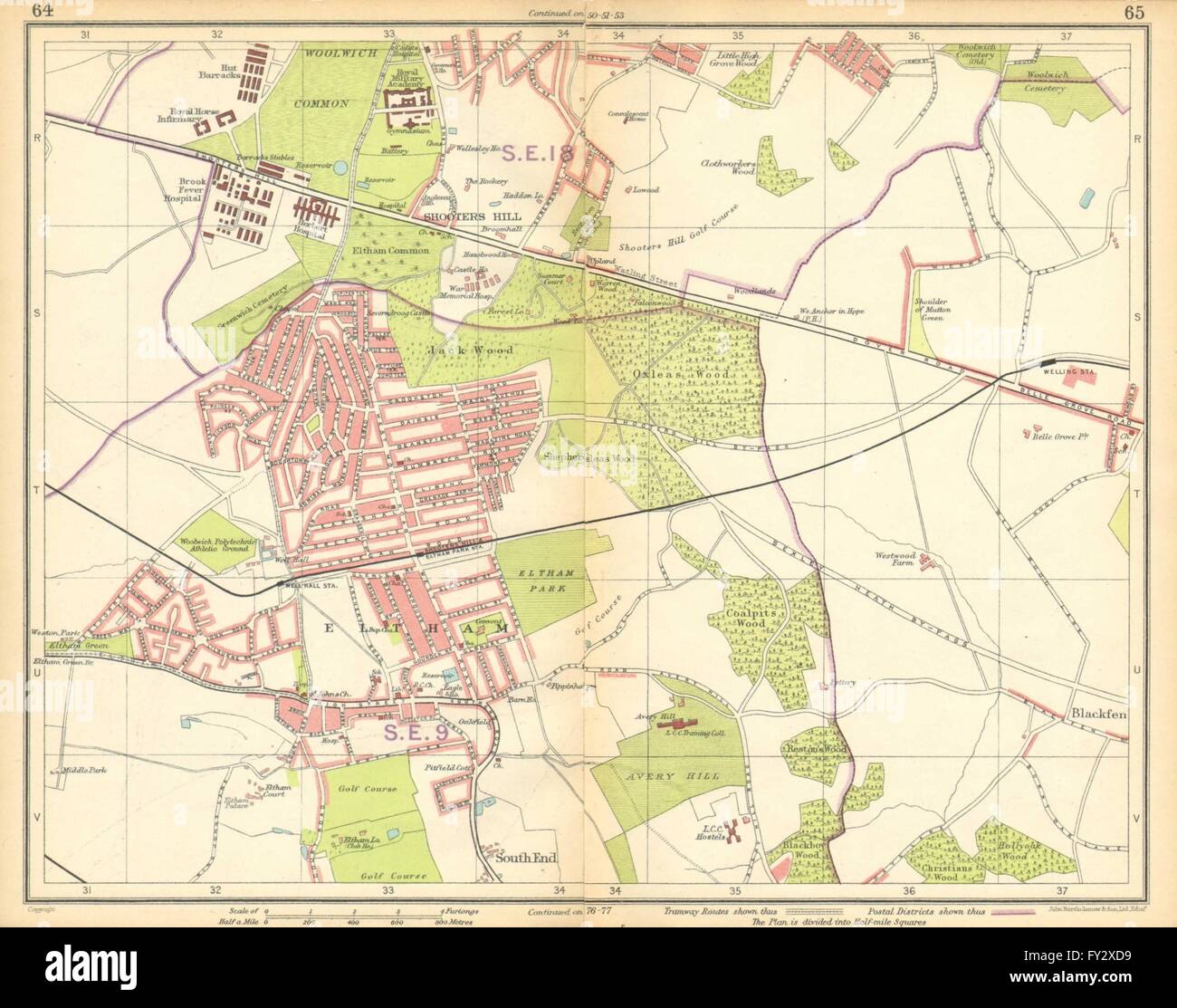 Londres SE : Beauraing Shooters Hill South End Welling Blackfen Avery Hill, 1925 map Banque D'Images
