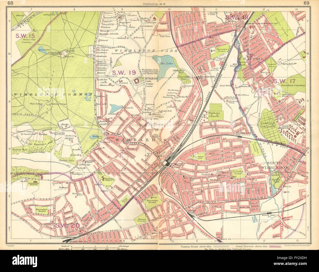Londres SW : Wimbledon Summerstown Wandsworth Southfields, Merton, 1925 Ancien site Banque D'Images